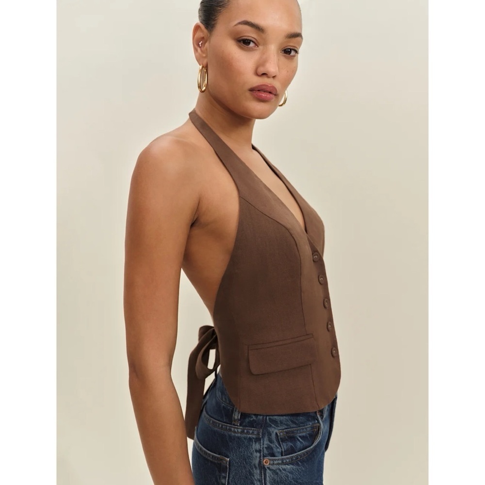NWT Reformation Aida Linen Vest Top Chocolate Cake Brown 2